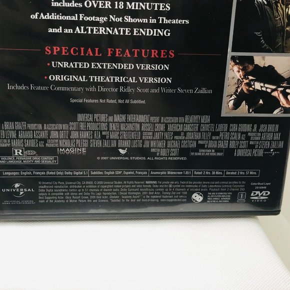 American Gangster DVD 2009 Denzel Washington Not Wrapped But End Seal Intact - Picture 10 of 10